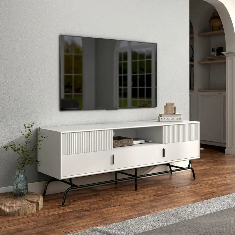 Modern 60-Inch 3-Drawer Media Cabinet TV Stand with Cable Management