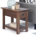 Solid Acacia Wood 14 Inch Wide Rectangle Rustic Narrow Side Table with Drawer and Shelf
