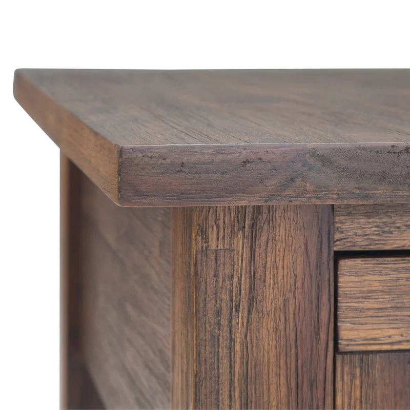 Solid Acacia Wood 14 Inch Wide Rectangle Rustic Narrow Side Table with Drawer and Shelf