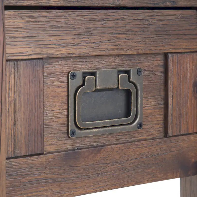 Solid Acacia Wood 14 Inch Wide Rectangle Rustic Narrow Side Table with Drawer and Shelf