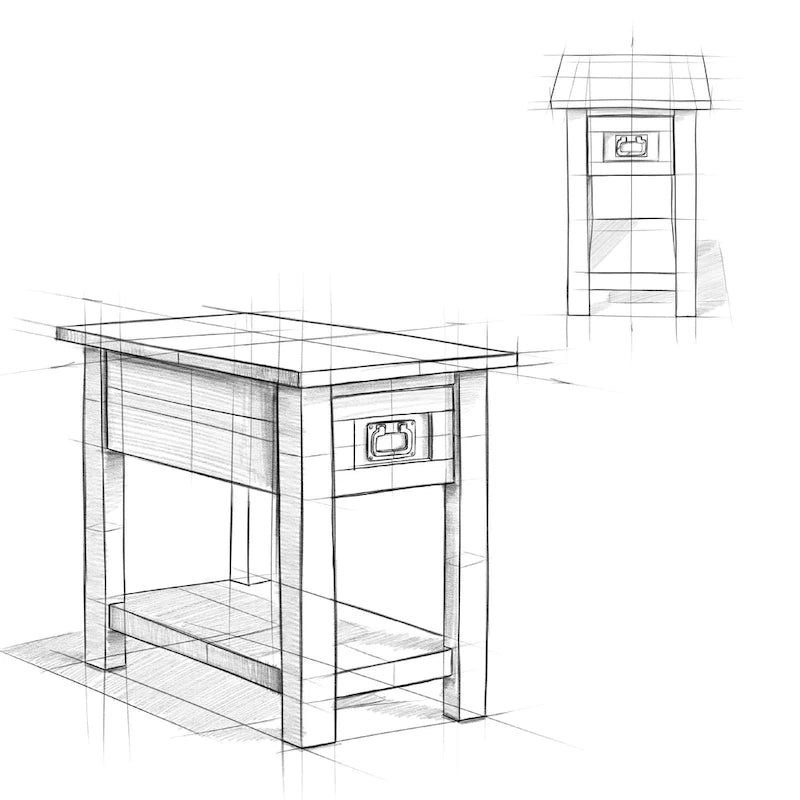 Solid Acacia Wood 14 Inch Wide Rectangle Rustic Narrow Side Table with Drawer and Shelf