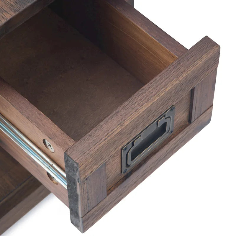 Solid Acacia Wood 14 Inch Wide Rectangle Rustic Narrow Side Table with Drawer and Shelf