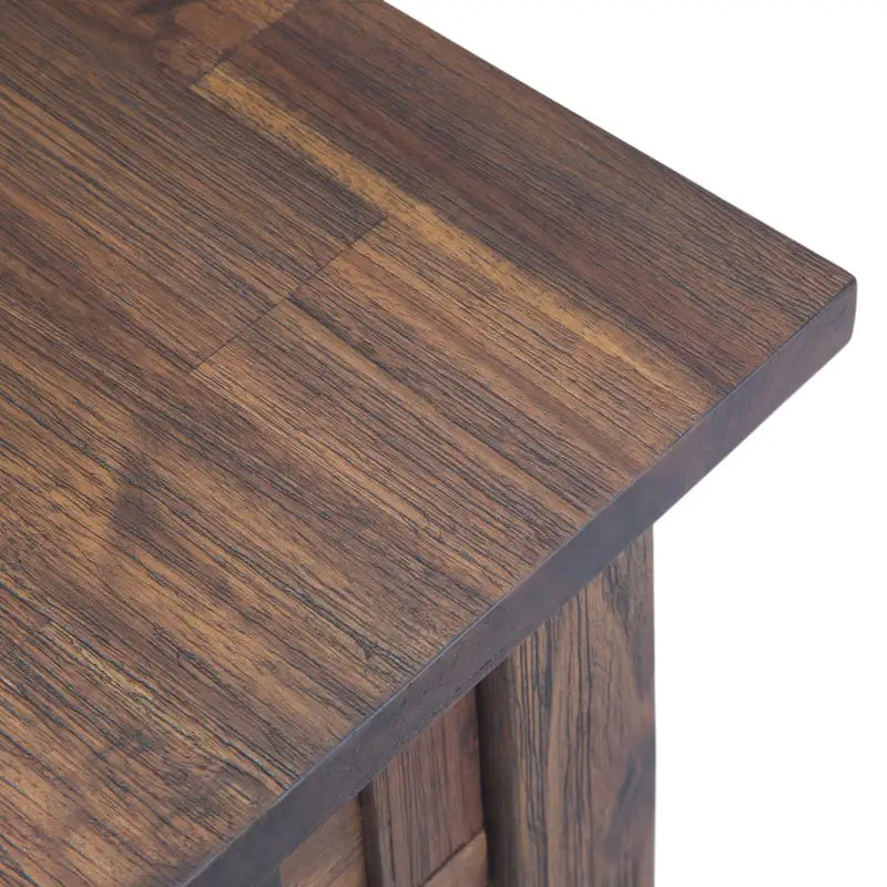 Solid Acacia Wood 14 Inch Wide Rectangle Rustic Narrow Side Table with Drawer and Shelf