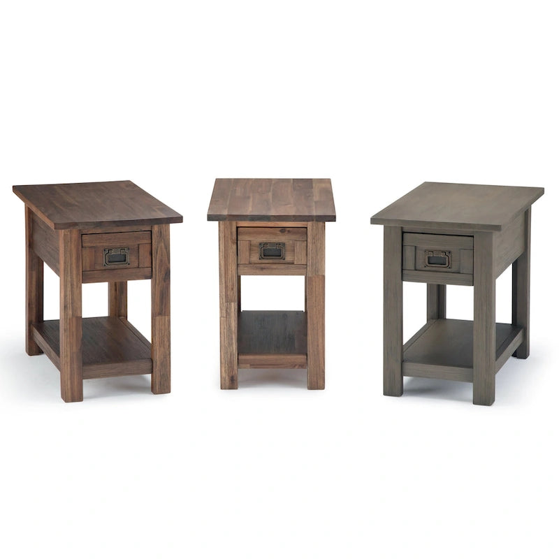 Solid Acacia Wood 14 Inch Wide Rectangle Rustic Narrow Side Table with Drawer and Shelf