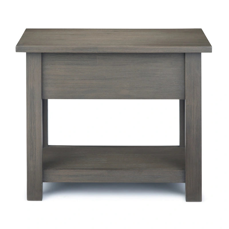Solid Acacia Wood 14 Inch Wide Rectangle Rustic Narrow Side Table with Drawer and Shelf