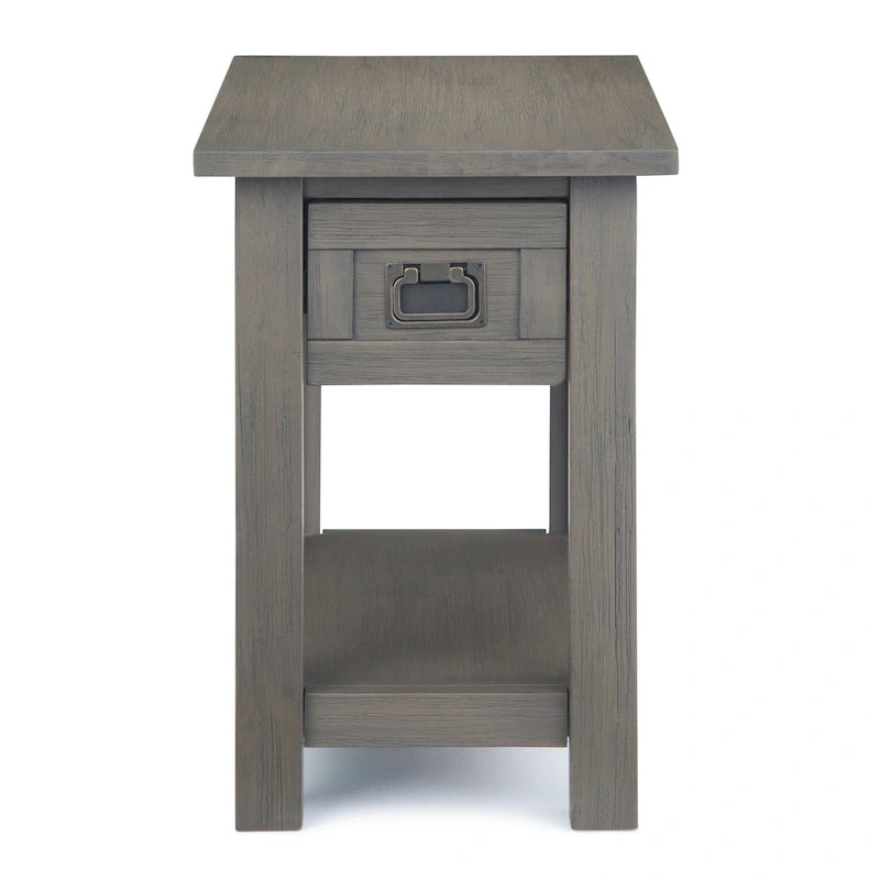 Solid Acacia Wood 14 Inch Wide Rectangle Rustic Narrow Side Table with Drawer and Shelf