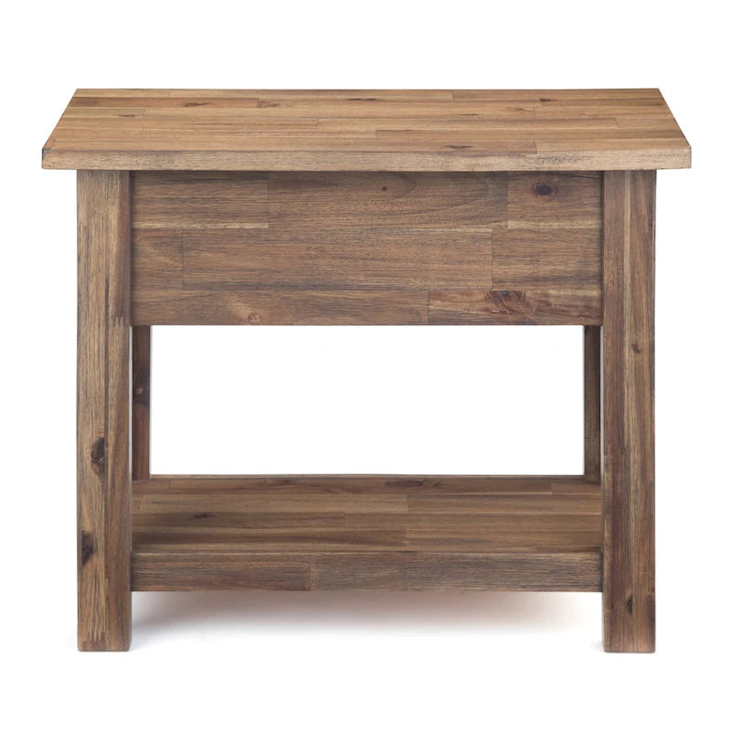 Solid Acacia Wood 14 Inch Wide Rectangle Rustic Narrow Side Table with Drawer and Shelf