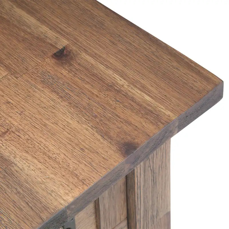 Solid Acacia Wood 14 Inch Wide Rectangle Rustic Narrow Side Table with Drawer and Shelf