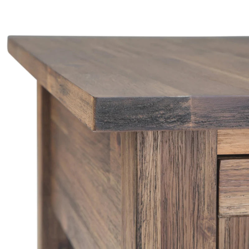 Solid Acacia Wood 14 Inch Wide Rectangle Rustic Narrow Side Table with Drawer and Shelf
