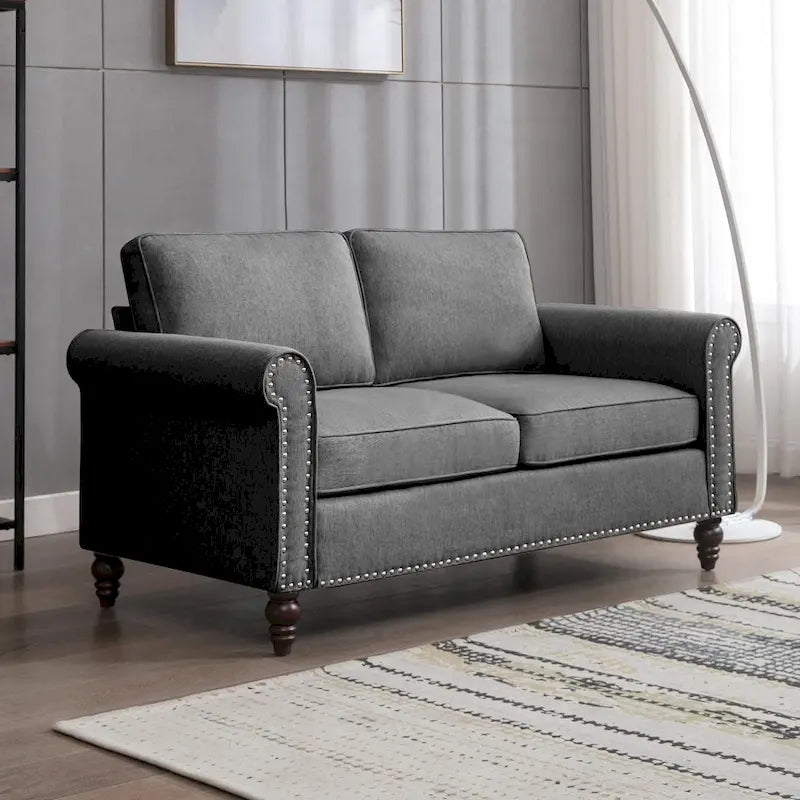 Modern 2-Seat Loveseat Sofa with Linen Fabric and Solid Wood Frame