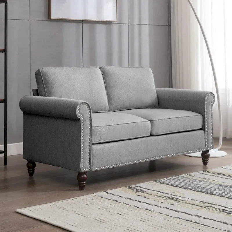 Modern 2-Seat Loveseat Sofa with Linen Fabric and Solid Wood Frame
