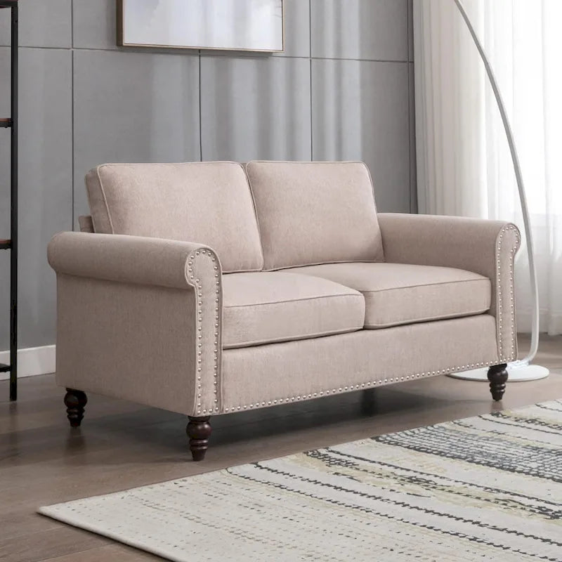 Modern 2-Seat Loveseat Sofa with Linen Fabric and Solid Wood Frame