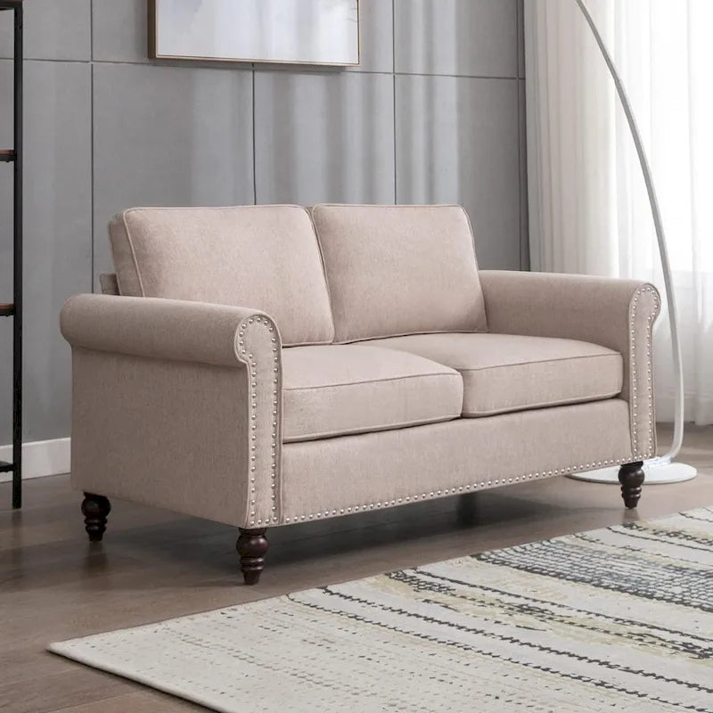 Modern 2-Seat Loveseat Sofa with Linen Fabric and Solid Wood Frame