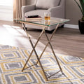 Glass Top Folding Tray Table with Cross Leg Art Deco Design