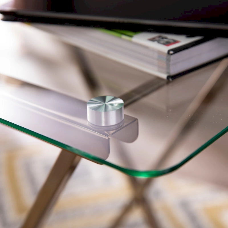 Glass Top Folding Tray Table with Cross Leg Art Deco Design