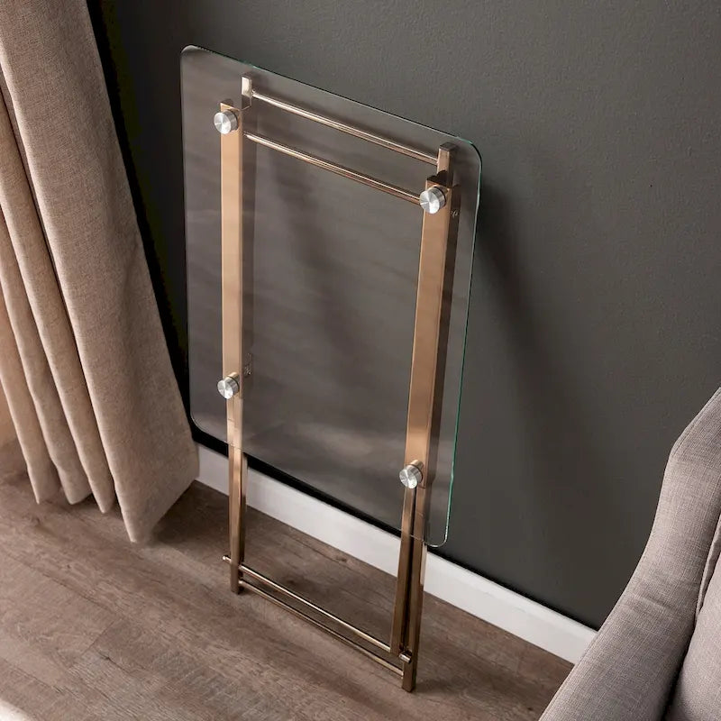 Glass Top Folding Tray Table with Cross Leg Art Deco Design