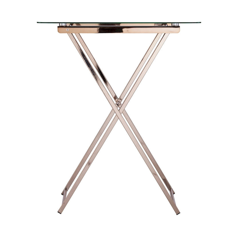 Glass Top Folding Tray Table with Cross Leg Art Deco Design