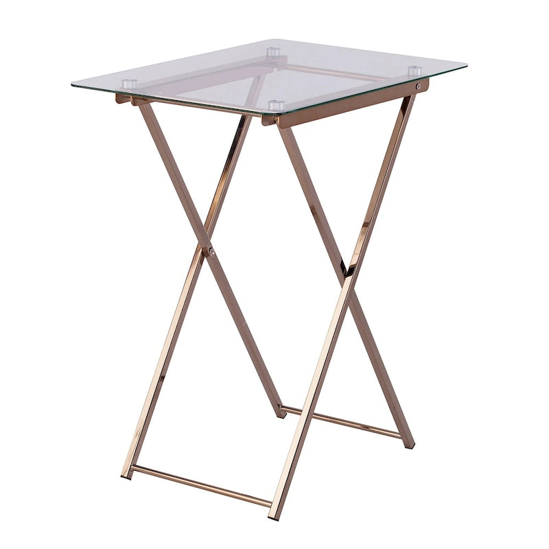 Glass Top Folding Tray Table with Cross Leg Art Deco Design
