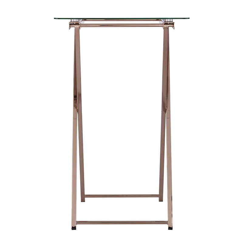 Glass Top Folding Tray Table with Cross Leg Art Deco Design