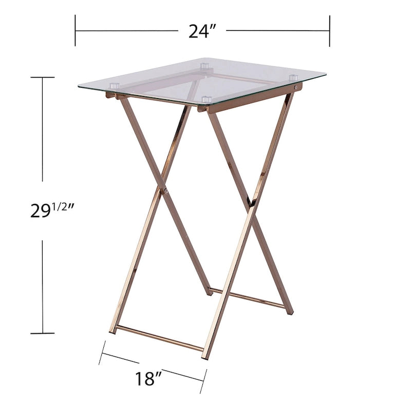 Glass Top Folding Tray Table with Cross Leg Art Deco Design