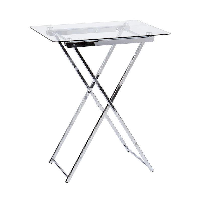 Glass Top Folding Tray Table with Cross Leg Art Deco Design