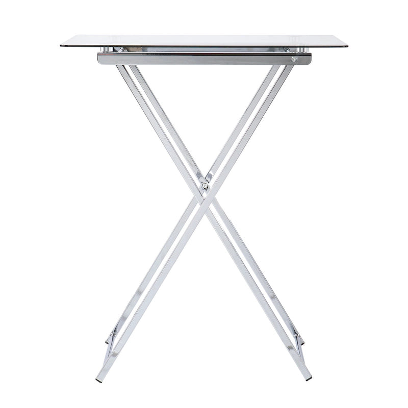 Glass Top Folding Tray Table with Cross Leg Art Deco Design