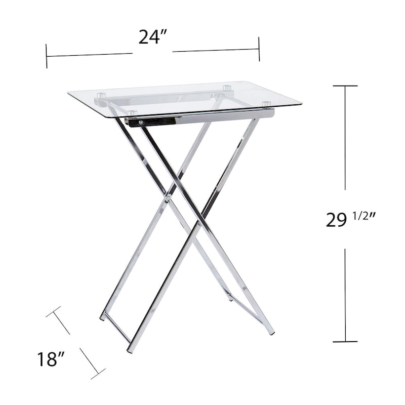 Glass Top Folding Tray Table with Cross Leg Art Deco Design