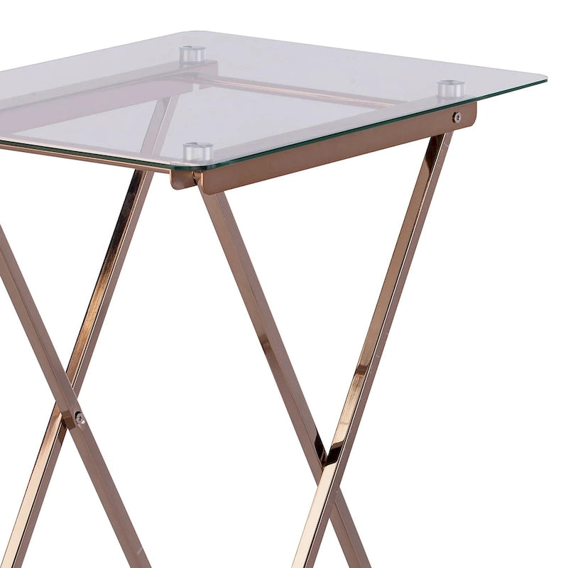 Glass Top Folding Tray Table with Cross Leg Art Deco Design