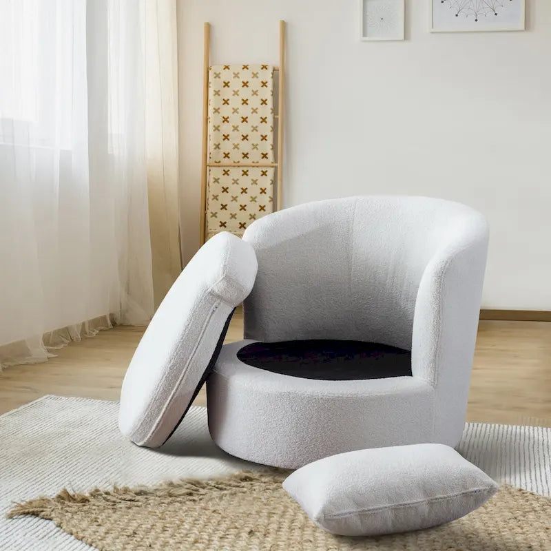 Poltroncina d'accento a cilindro girevole a 360° con morbido tessuto in lana d'agnello