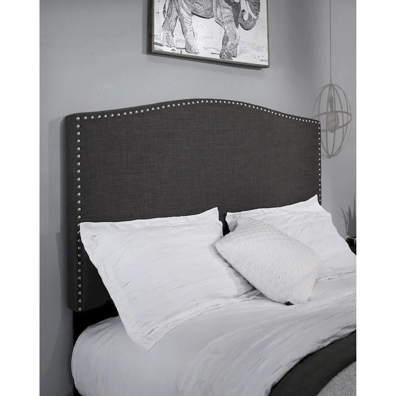 Upholstered Headboard with Nickel Nailhead Trim Adjustable Height Bedroom