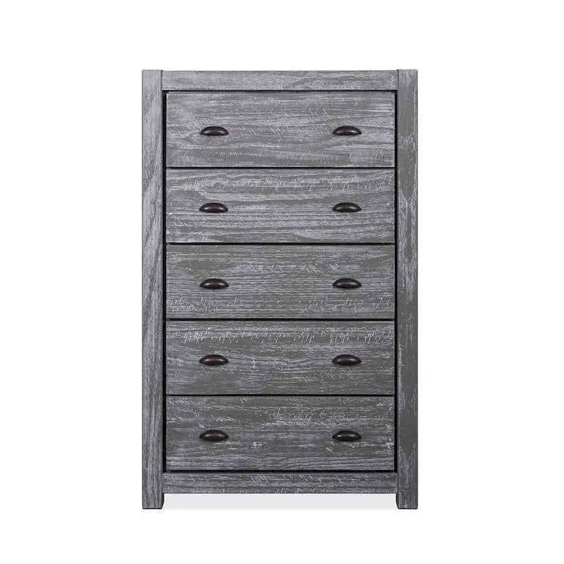 Rustic 5-Drawer Solid Wood Chest with Distressed Finish for Bedroom