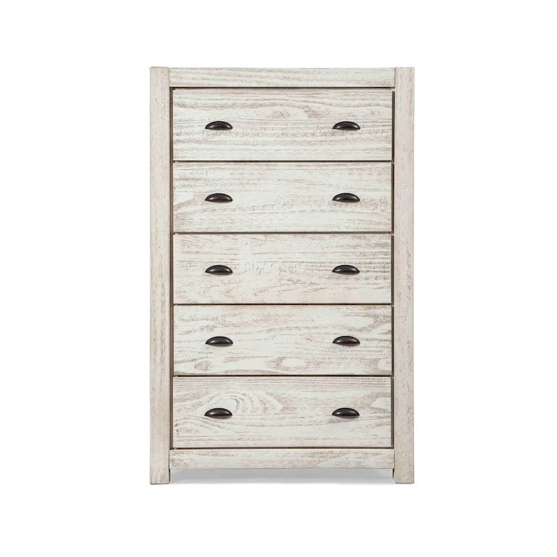 Rustic 5-Drawer Solid Wood Chest with Distressed Finish for Bedroom
