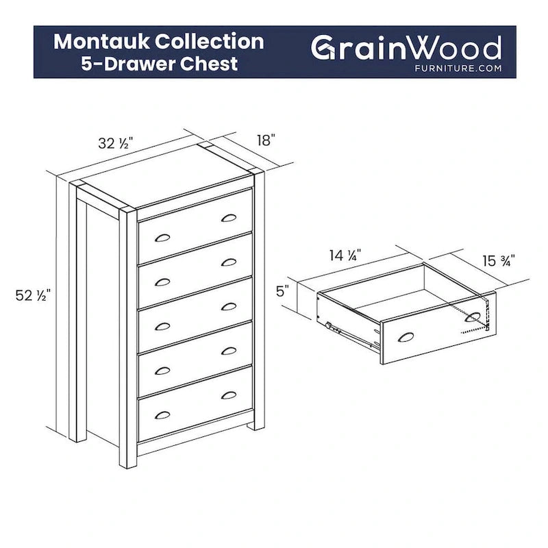 Rustic 5-Drawer Solid Wood Chest with Distressed Finish for Bedroom