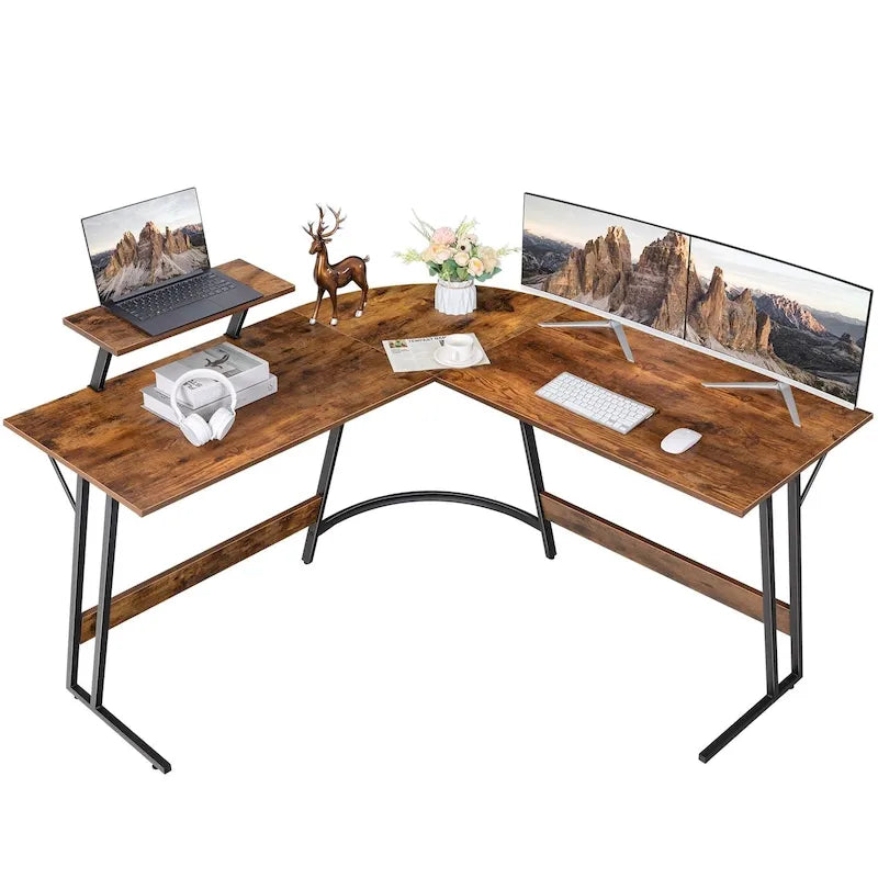 L-Shaped Computer Desk Modern Corner Office Desk with Movable Side Table