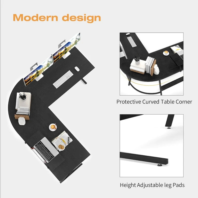 L-Shaped Computer Desk Modern Corner Office Desk with Movable Side Table