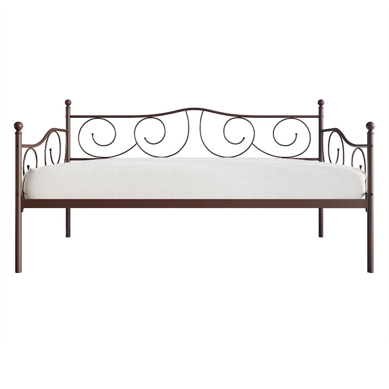 Contemporary Twin Size Metal Daybed with Finial Detail and Storage