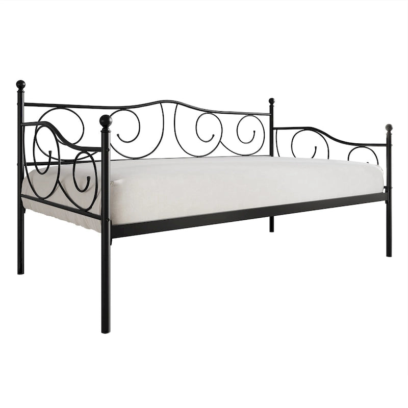 Contemporary Twin Size Metal Daybed with Finial Detail and Storage