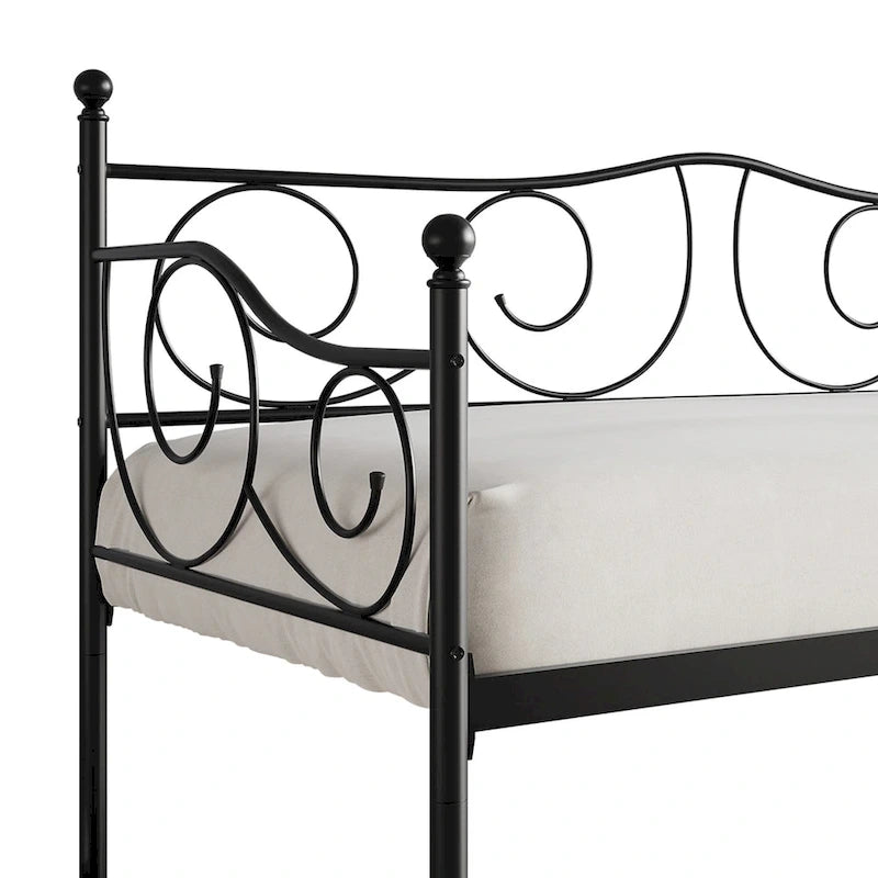 Contemporary Twin Size Metal Daybed with Finial Detail and Storage