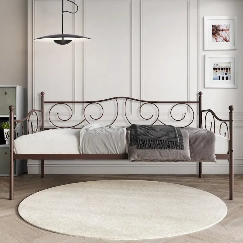 Contemporary Twin Size Metal Daybed with Finial Detail and Storage