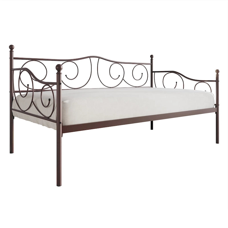 Contemporary Twin Size Metal Daybed with Finial Detail and Storage