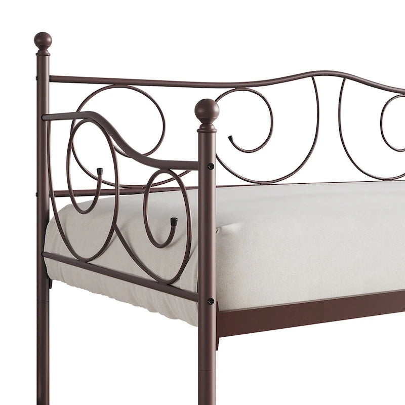 Contemporary Twin Size Metal Daybed with Finial Detail and Storage