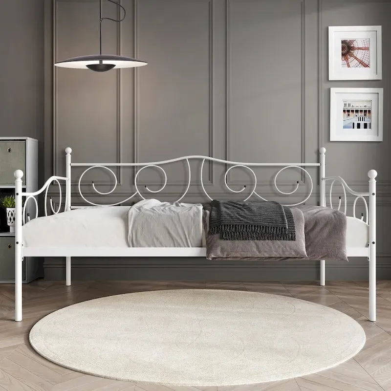 Contemporary Twin Size Metal Daybed with Finial Detail and Storage
