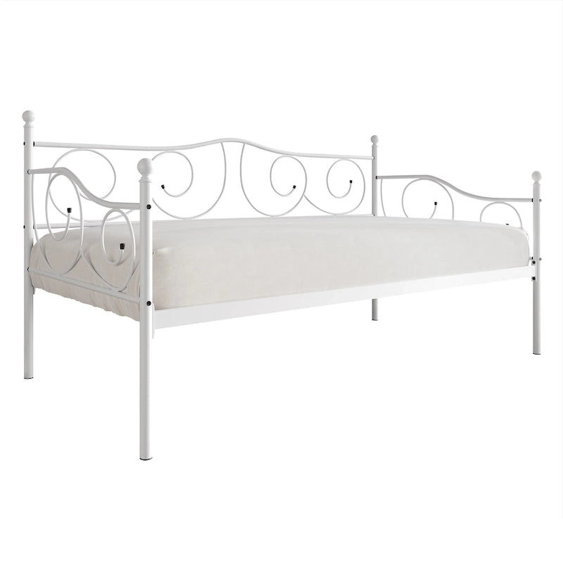 Contemporary Twin Size Metal Daybed with Finial Detail and Storage