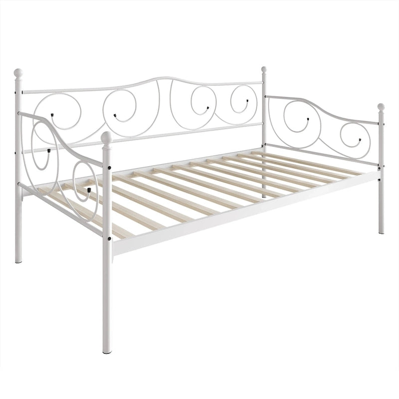 Contemporary Twin Size Metal Daybed with Finial Detail and Storage