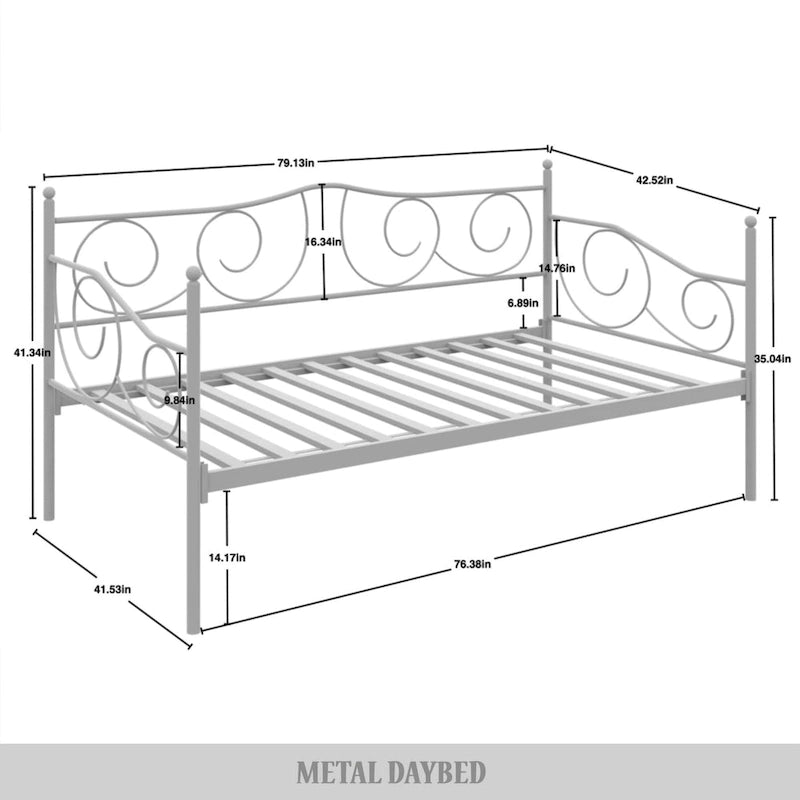 Contemporary Twin Size Metal Daybed with Finial Detail and Storage