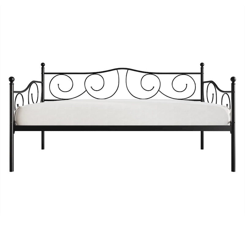 Contemporary Twin Size Metal Daybed with Finial Detail and Storage
