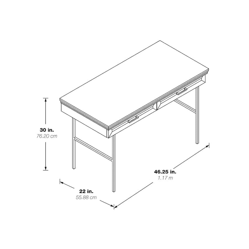 Modern Writing Desk with Drawers Espresso Wood Grain Steel Frame