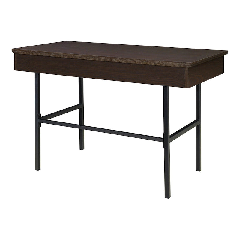 Modern Writing Desk with Drawers Espresso Wood Grain Steel Frame