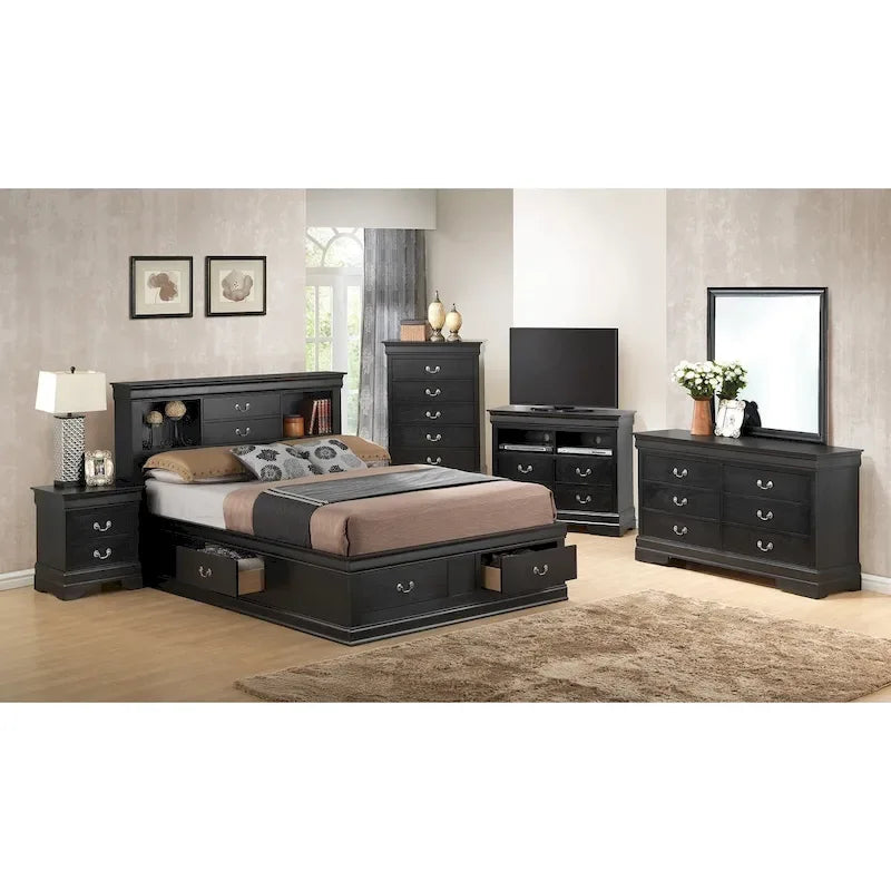 Traditional Queen Storage Platform Bed with Built-In Storage
