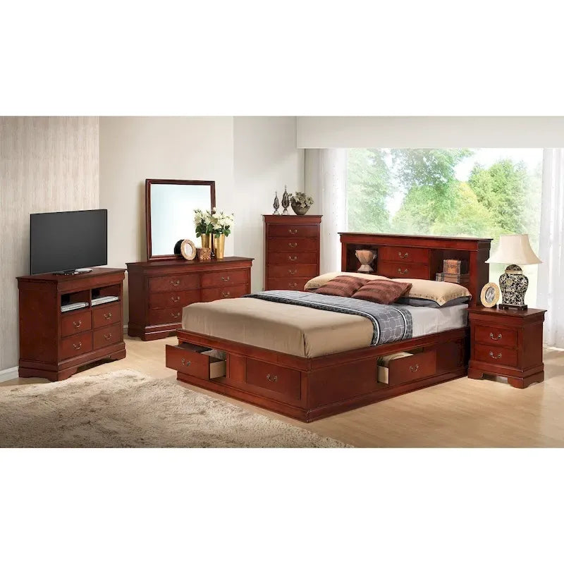 Traditional Queen Storage Platform Bed with Built-In Storage